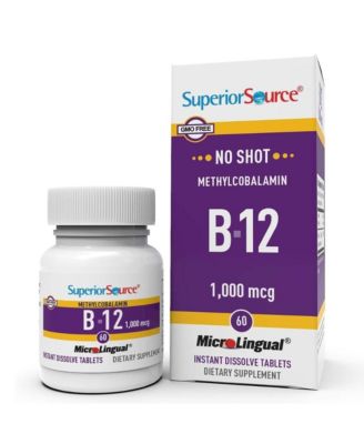 No Shot Methylcobalamin B-12 1,000 mcg - Sublingual Tablets for Rapid Absorption - 60 Dissolving Tablets