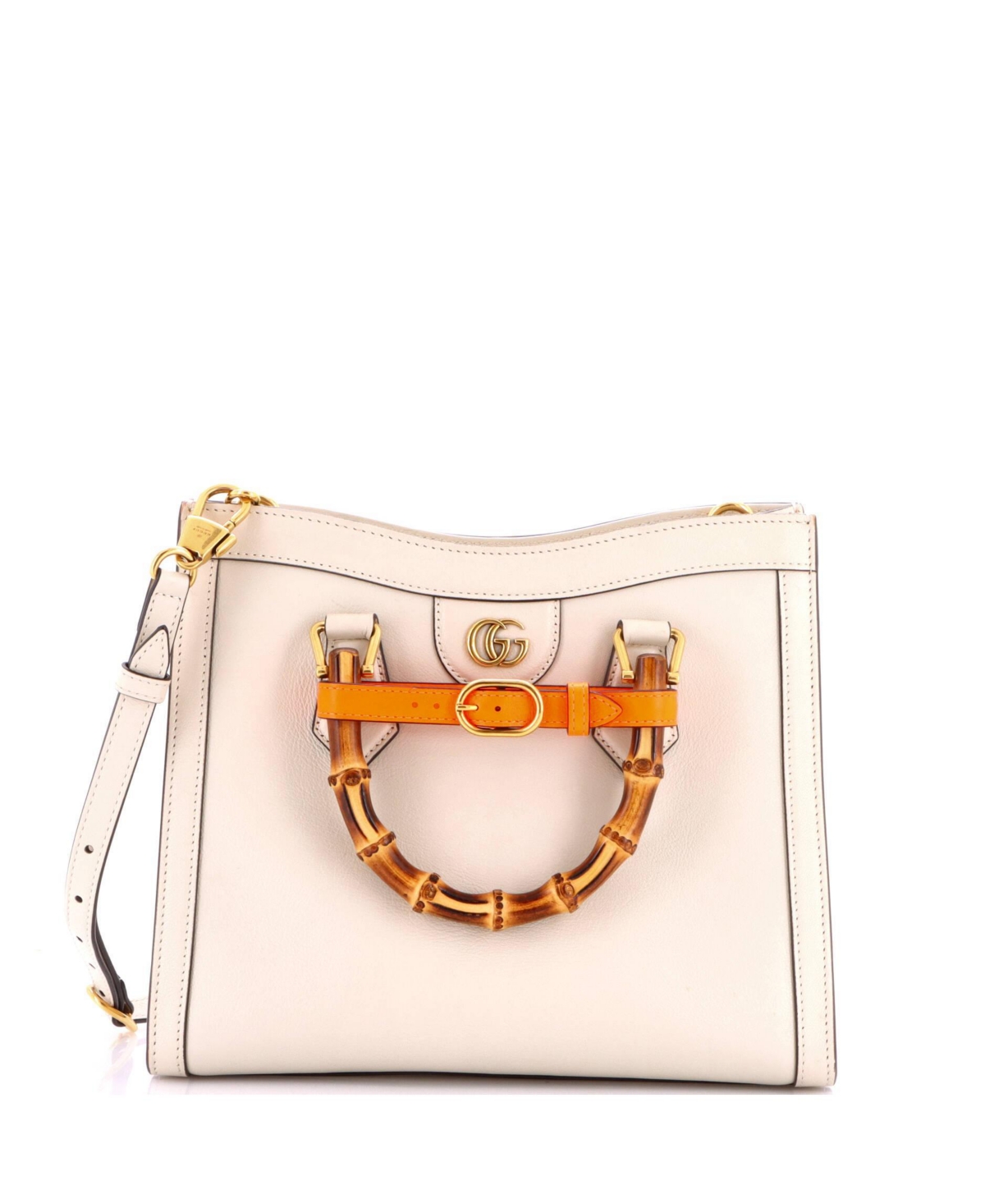 Pre-Owned Gucci Small Diana Nm Bamboo Handle Tote Leather - White