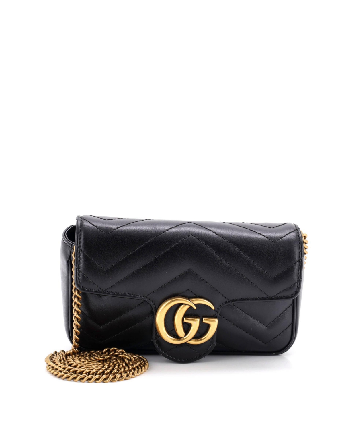Pre-Owned Gucci Super Mini Gg Marmont Matelasse Leather Flap Bag - Black