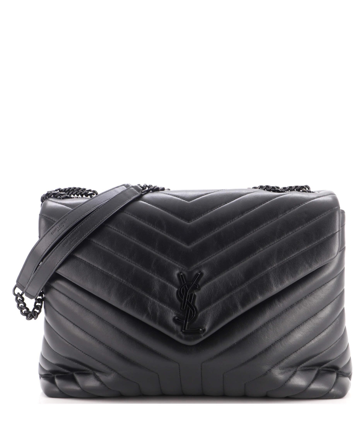 Pre-Owned Saint Laurent Large Loulou Shoulder Bag Matelasse Chevron Leather - Black