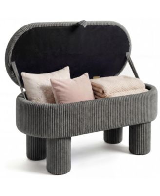 42 Inch Storage Ottoman Bench Corduroy Fabric Upholstered Foot Stool