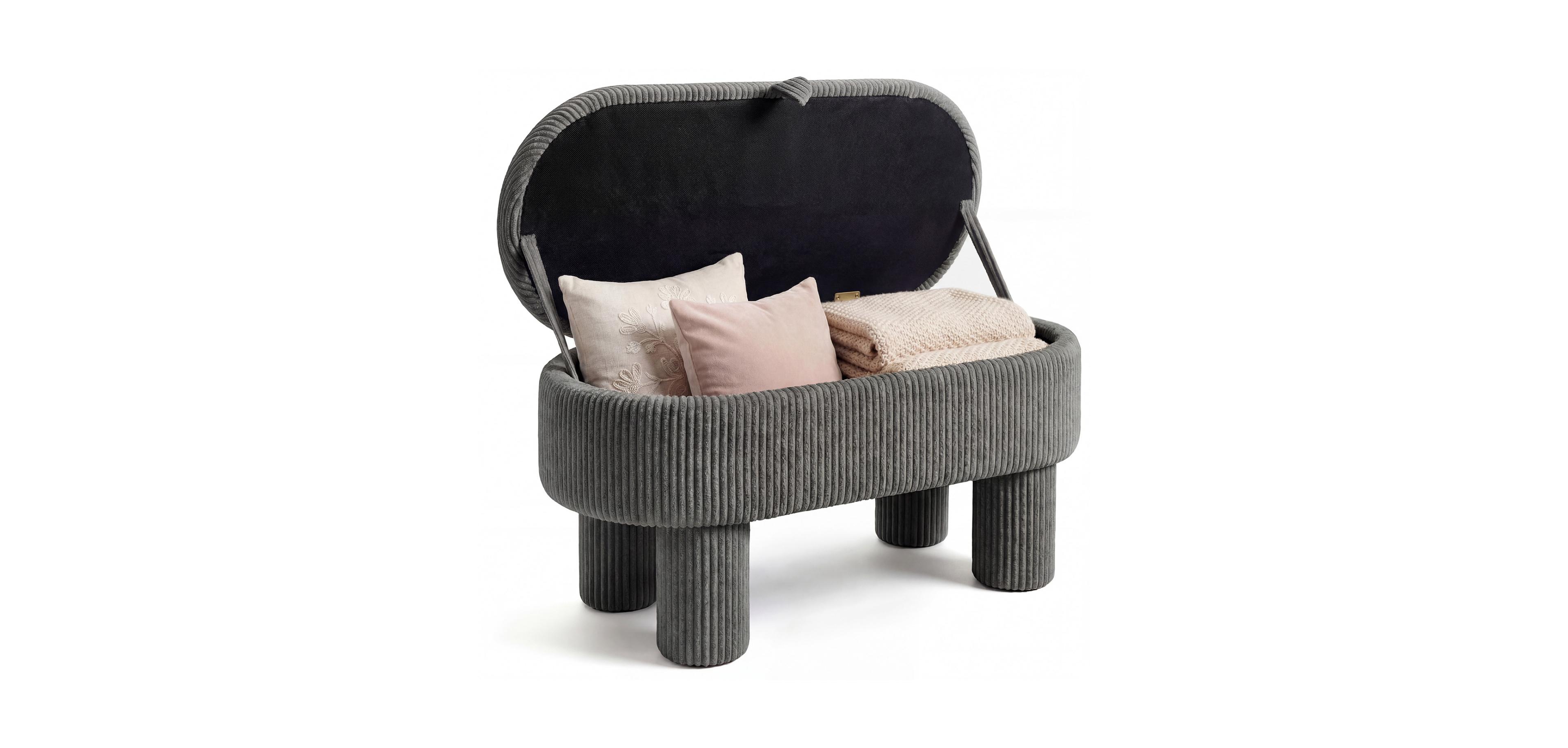 Mecale 42 Inch Storage Ottoman Bench Corduroy Fabric Upholstered Foot Stool