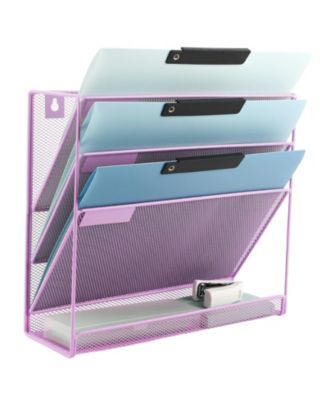 Mesh Desk File Organizer Wall Mount Vertical Document Holder With Bottom Tray For Office Home
