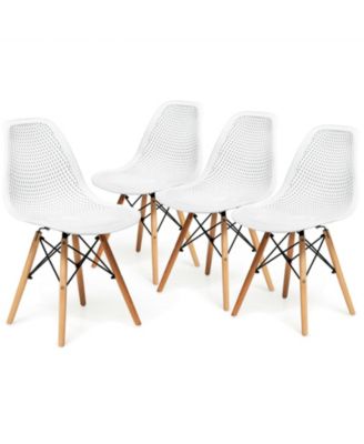 4 Pieces Modern Plastic Hollow Chair Set with Wood Leg