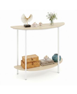 Half Moon Console Table 40 Inch 2 Tier Entryway Table with Storage Shelf Oak