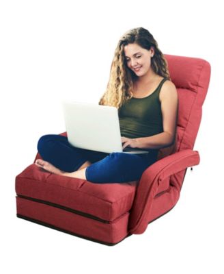 Folding Lazy Floor Chair Sofa with Armrests and Pillow