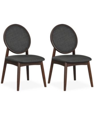 Set of 2 Upholstered Linen Fabric Kitchen Side Chairs with Padded Seat