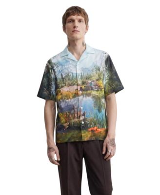 Men's Lorcan Landscape-Print Camp Collar Shirt