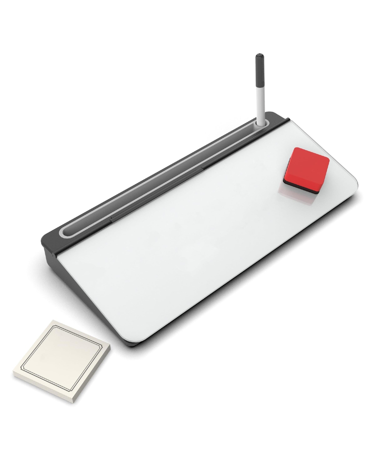 Four Candies Tempered Glass Desktop Dry Erase Notepad Set with Marker Eraser and Sticky Notes - White