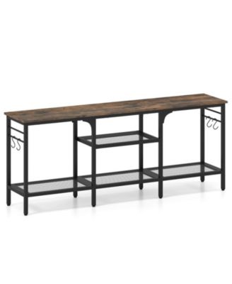 Industrial TV Stand with Open Shelves and Storage Hooks