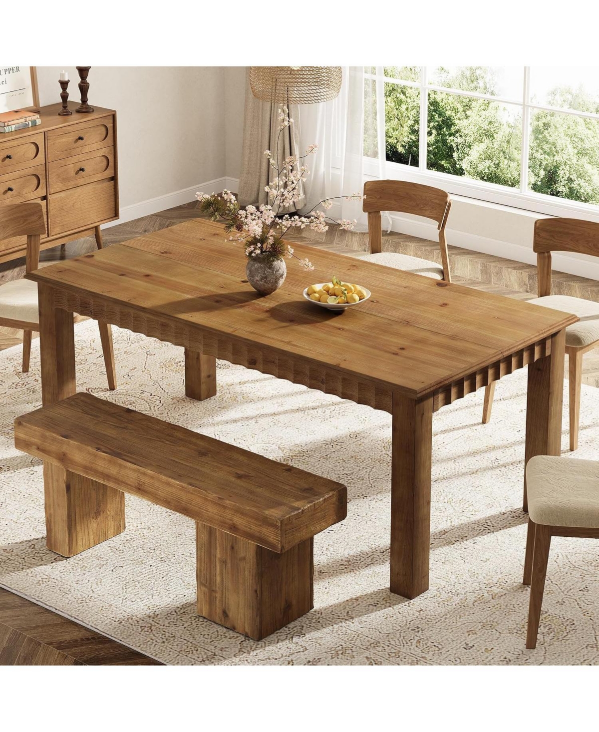 Tribesigns 63'' Solid Wood Dining Table for 6, Farmhouse Kitchen Table