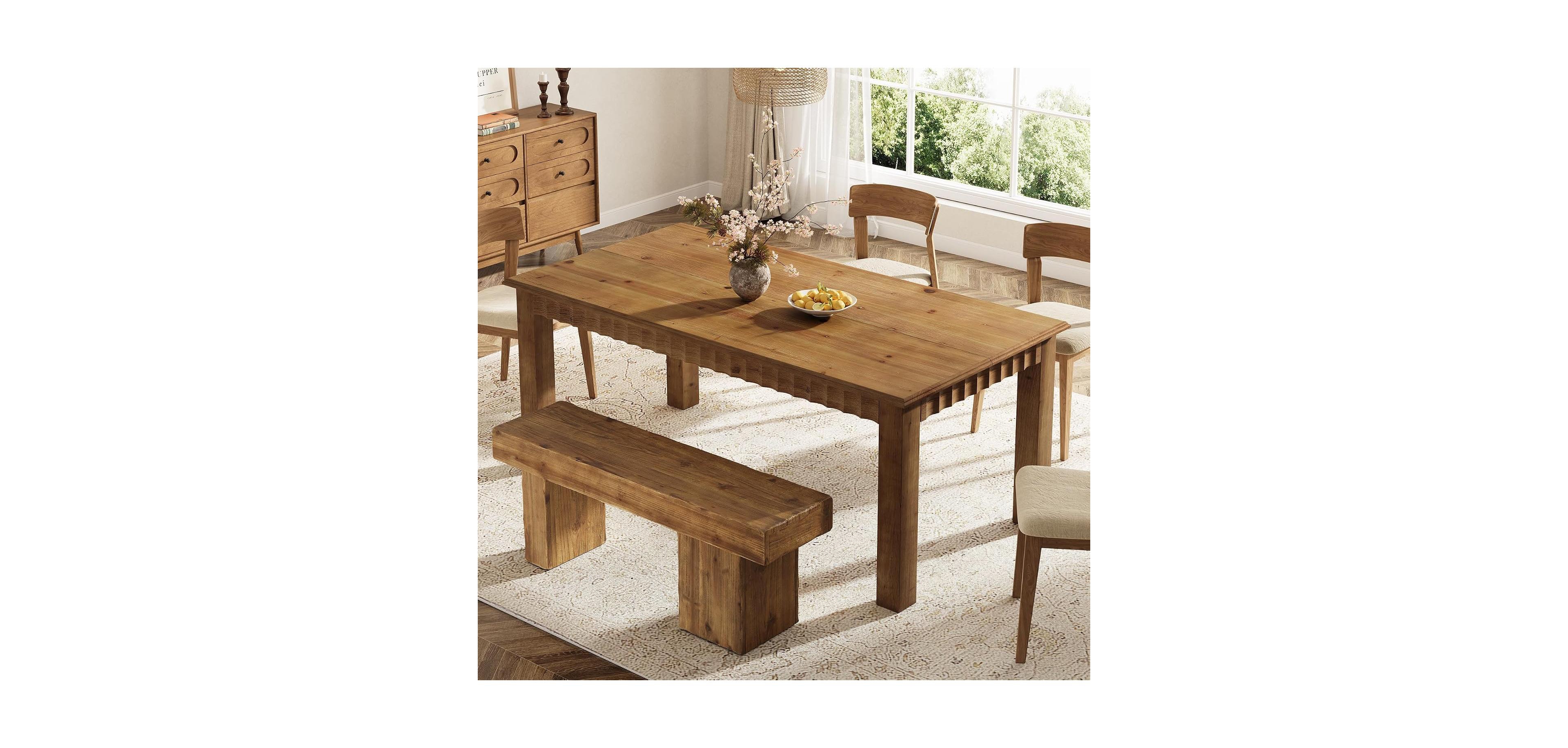 Tribesigns 63'' Solid Wood Dining Table for 6, Farmhouse Kitchen Table