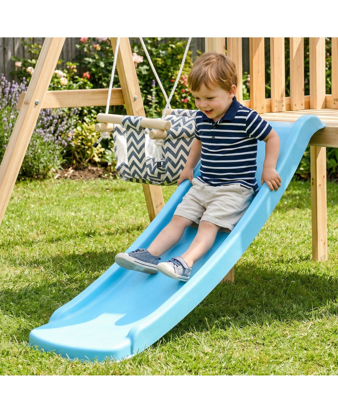 Детские игрушки Glintex Wooden Swing Set with Slide, Fort, Captain's Wheel and Telescope, 220 lbs, Ages 1.5-4, цвет: Натуральный — фото 8