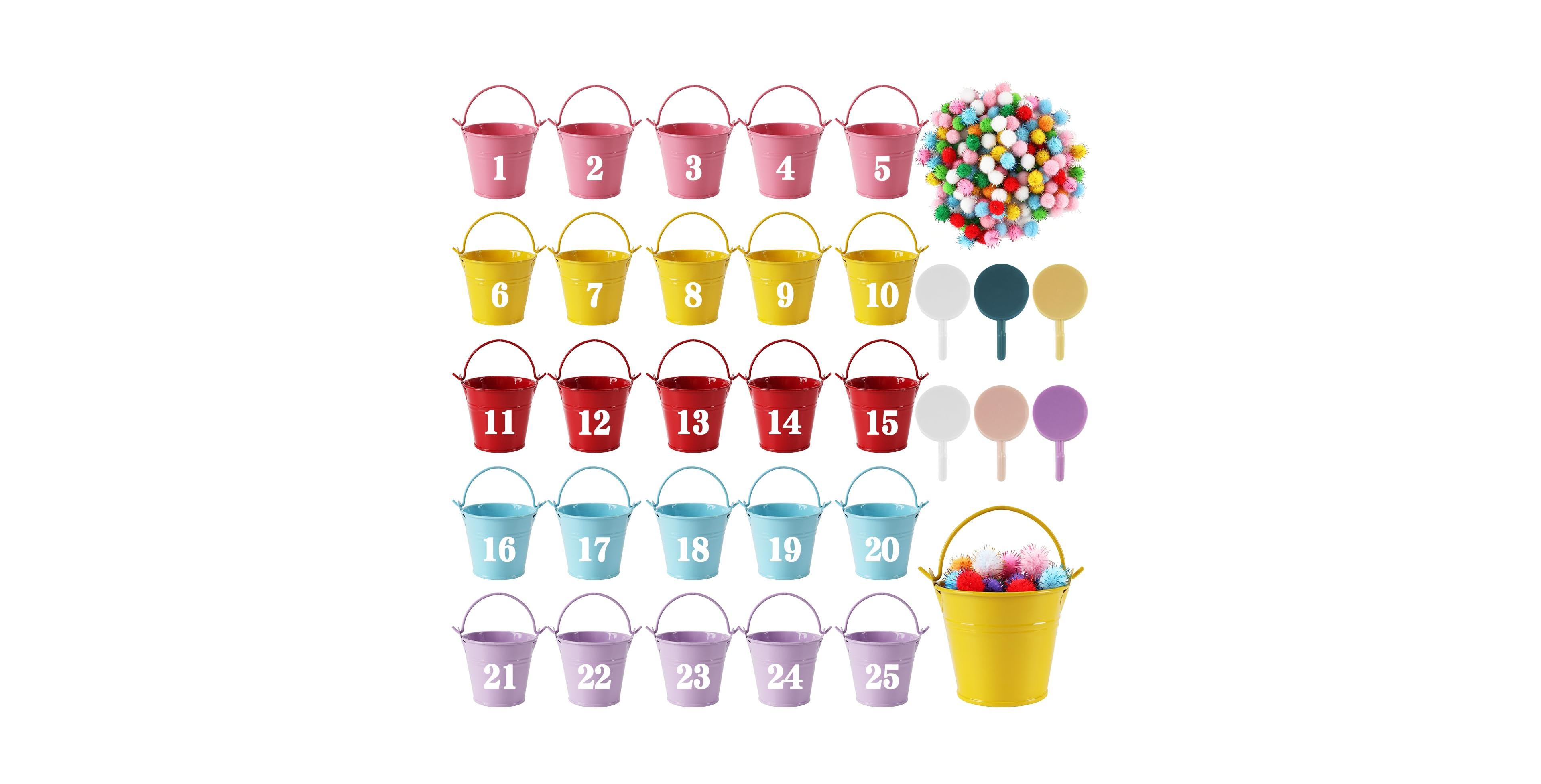Four Candies 25 Sets Classroom Management Reward Buckets Kit Pom Poms Stickers Hooks