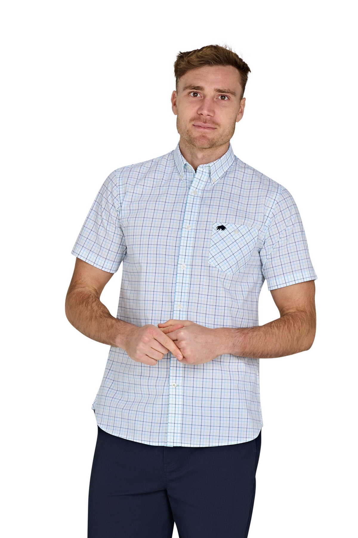 Raging Bull Men's Relaxed-Fit Check-Pattern Cotton Short-Sleeve Shirt