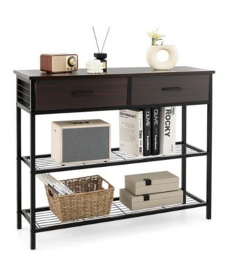 39.5 Inch Entryway Table with 2 Drawers and 2 Tier Shelves Dark