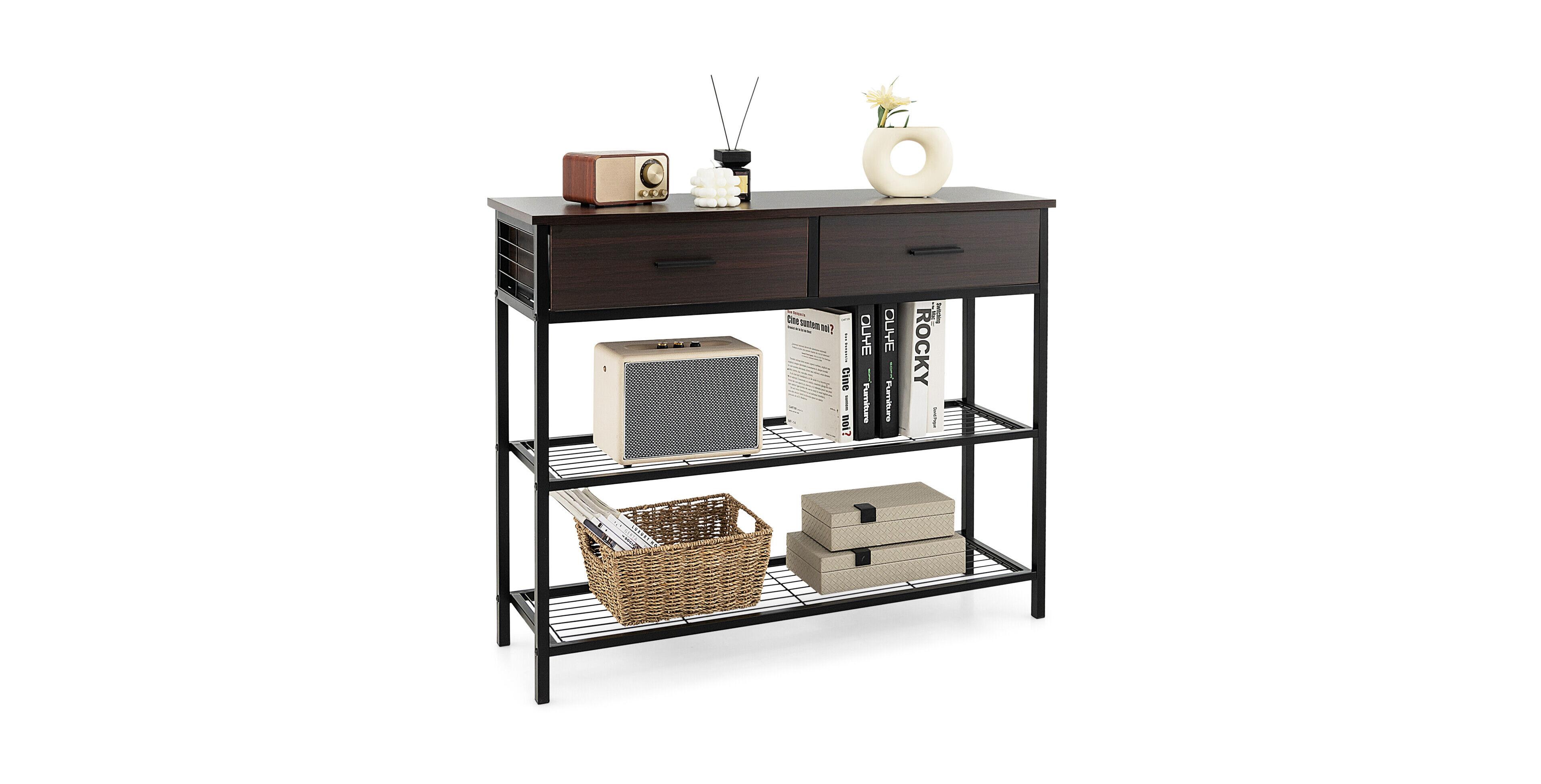 Mecale 39.5 Inch Entryway Table with 2 Drawers and 2 Tier Shelves Dark