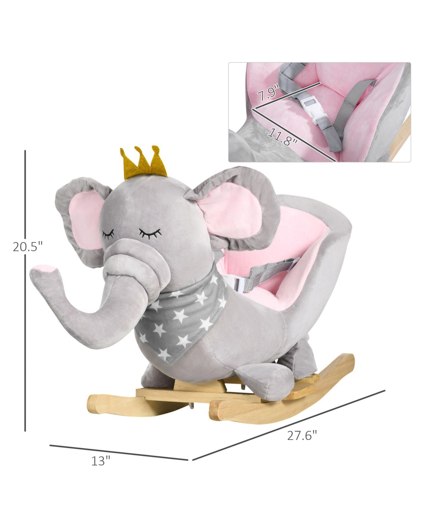 Детская мягкая игрушка Glintex Baby Rocking Elephant Plush Rocking Chair With Sounds, 110 lbs, Ages 1.5-3, цвет: Серый — фото 4