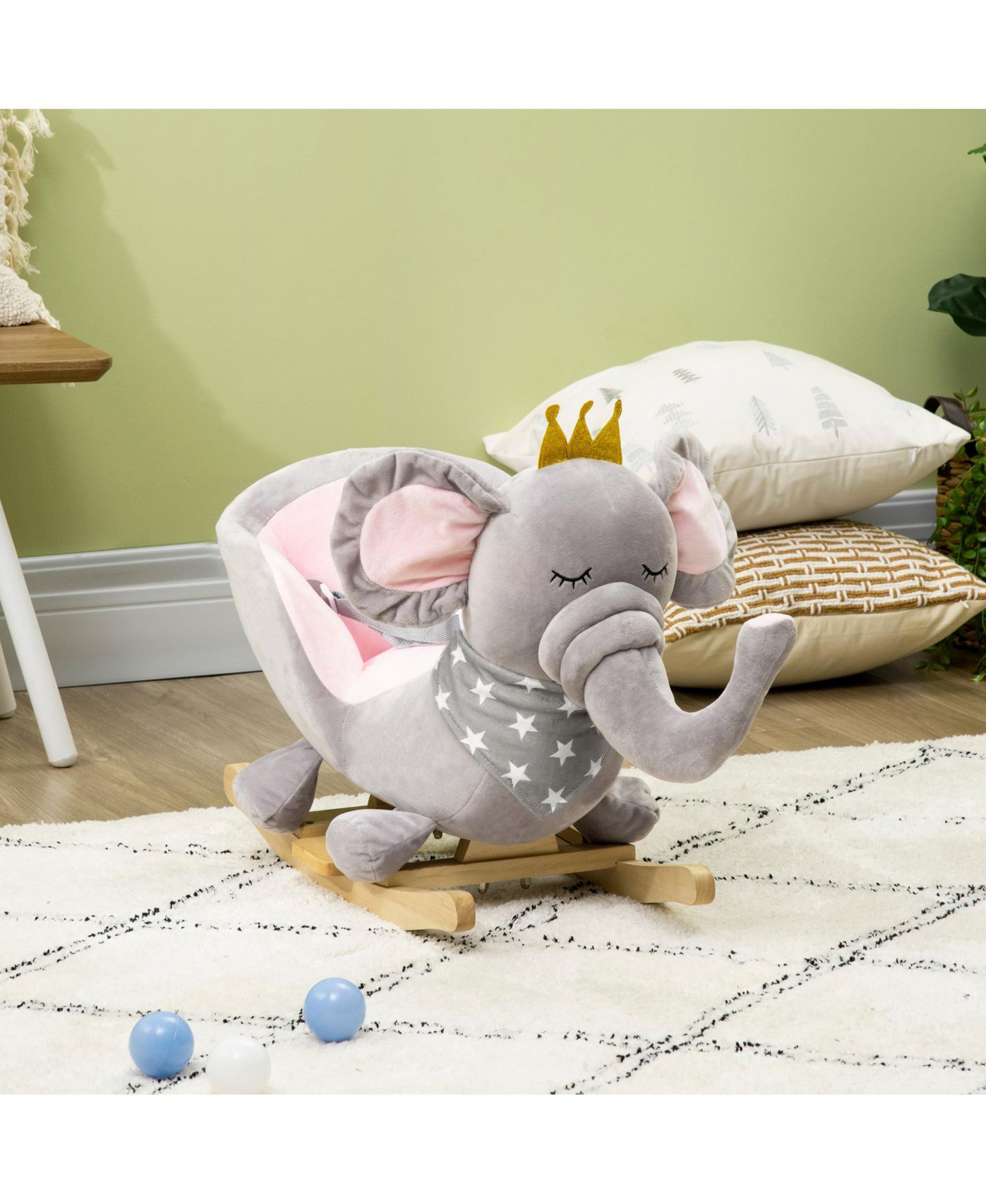 Детская мягкая игрушка Glintex Baby Rocking Elephant Plush Rocking Chair With Sounds, 110 lbs, Ages 1.5-3, цвет: Серый — фото 11