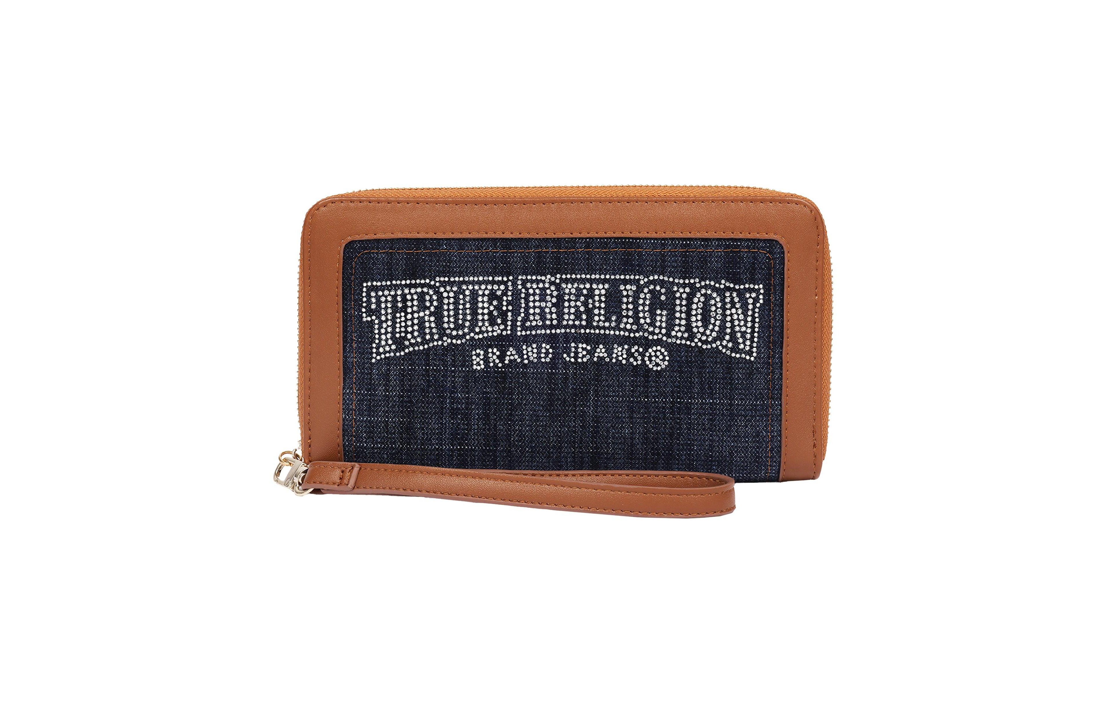 True Religion Studded Banner Zip Around Wristlet Wallet, 8"W x 4.5"H x 1"D