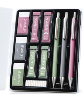0.7mm Vintage Mechanical Pencil Set with Case, Lead Refills, Erasers and Eraser Refills