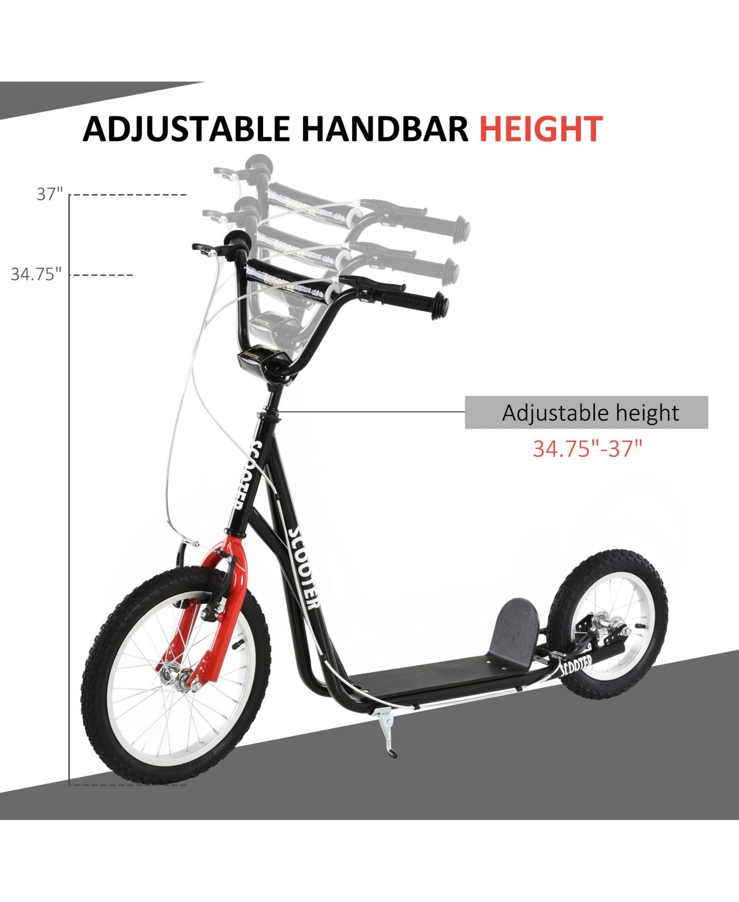 Детская игрушка Glintex Teens Kick Scooter with Dual Brakes, Adjustable Handlebar & Inflatable Tires, Holds 220 lbs, Ages 5+, цвет: Чёрный — фото 4