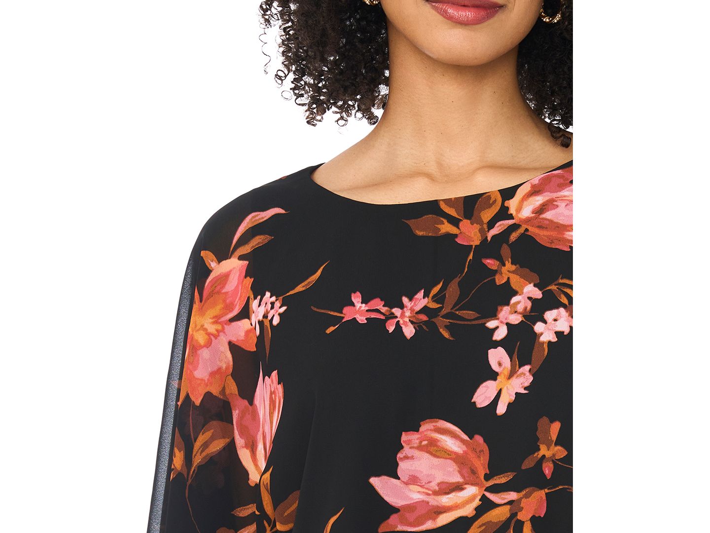 Женская блузка Sam & Jess Dolman Sleeve Floral-Print Smocked-Band, цвет: Насыщенный чёрный — фото 3