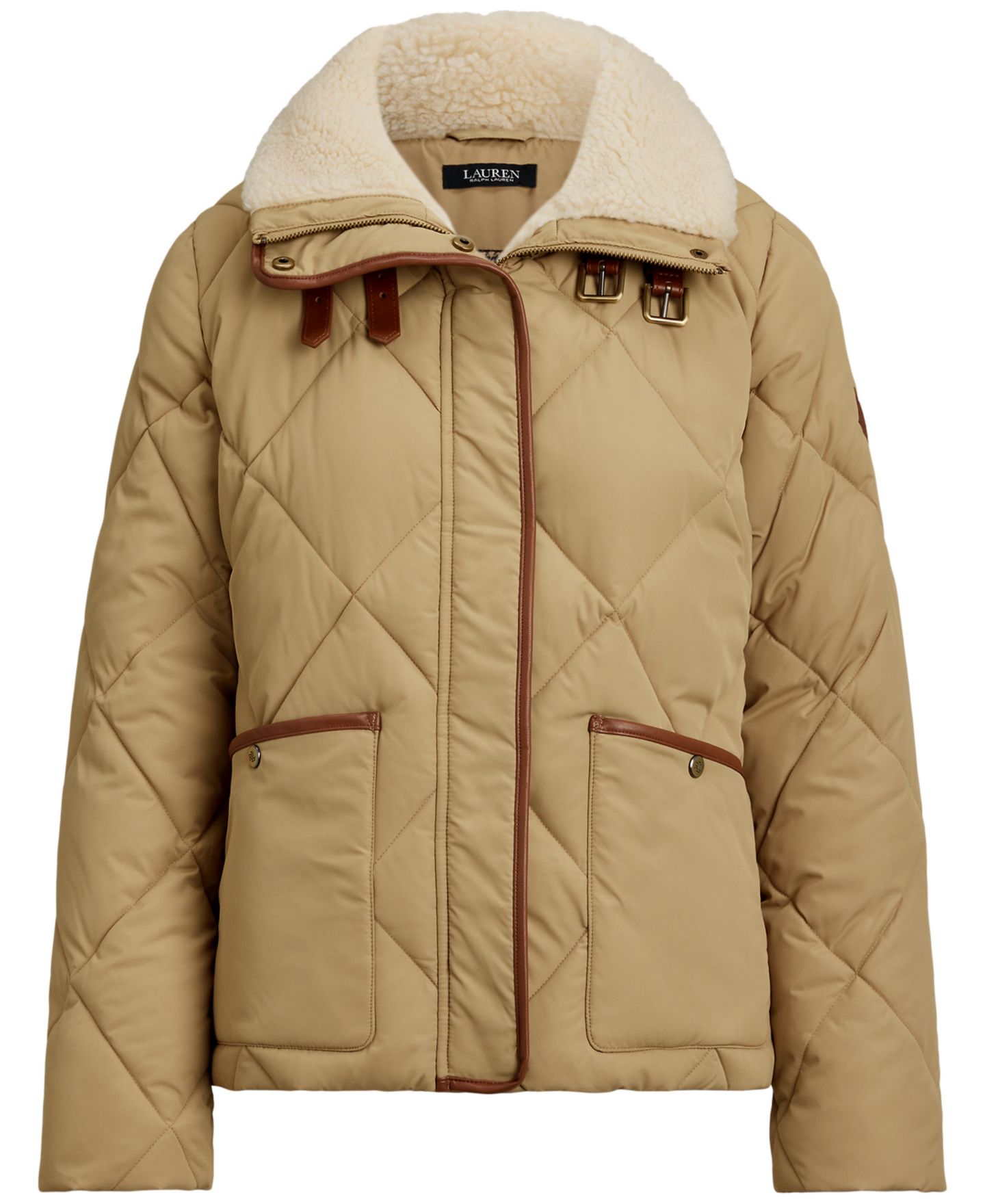 Женская куртка Lauren Ralph Lauren Faux-Fur-Collar Diamond Quilted, цвет: Берёзовый рыжевато-коричневый — фото 5