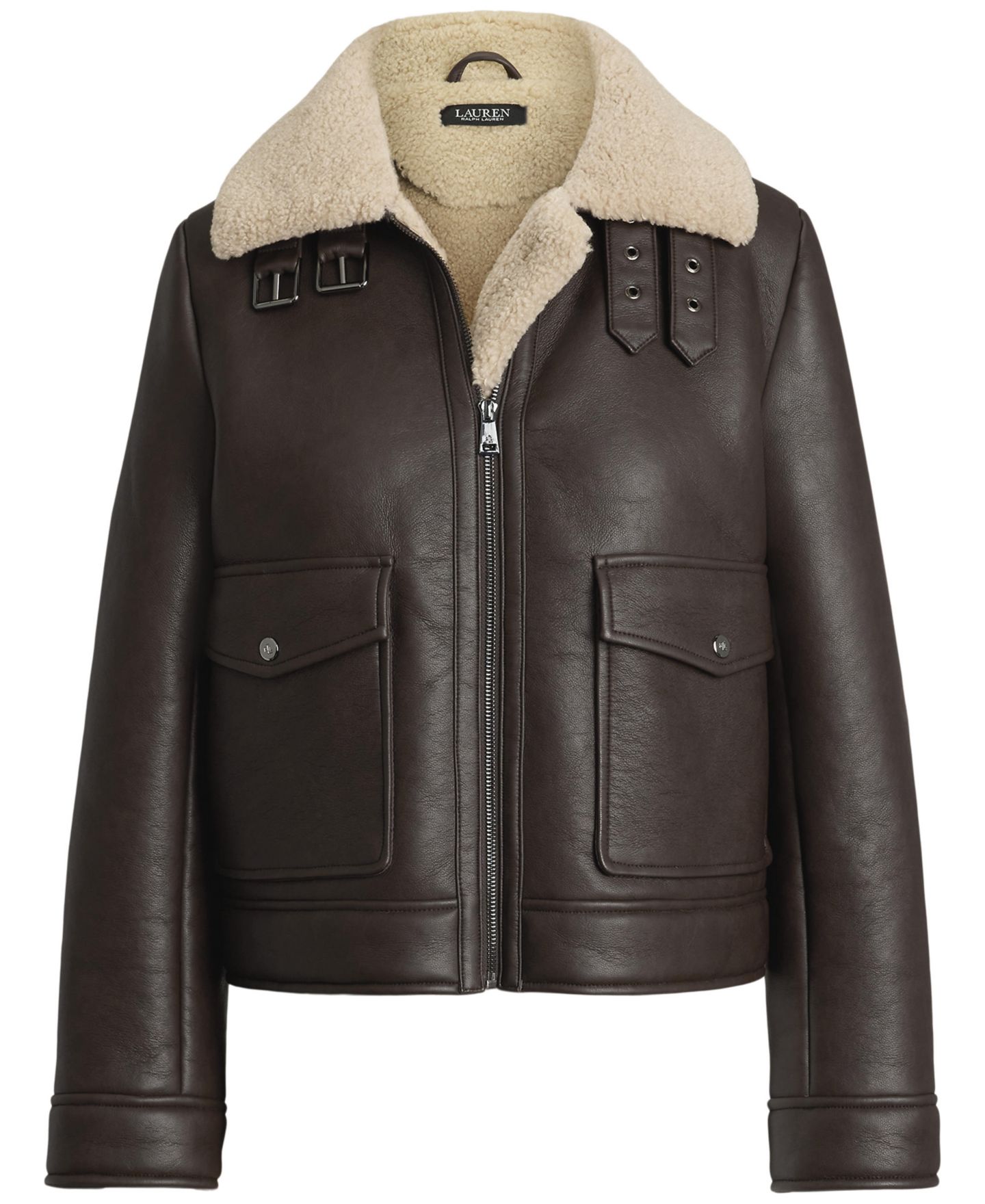 Женская куртка Lauren Ralph Lauren Fleece-Collar Faux-Leather, цвет: Коричневый — фото 5