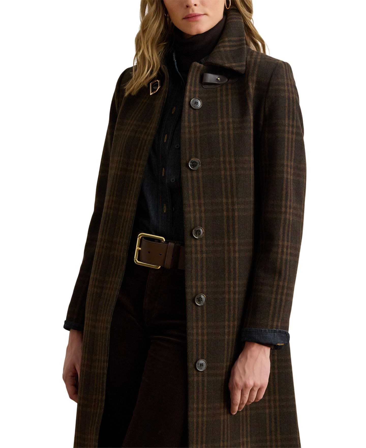 Женское пальто Lauren Ralph Lauren Plaid Wool-Blend Belted, цвет: Коричневый клетчатый — фото 2