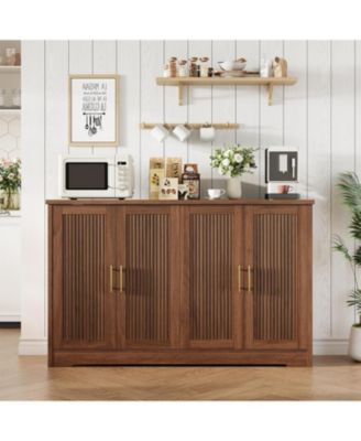 55.5" Fluted Sideboard Buffet Cabinet, Modern Kitchen and Dining Room Storage with Adjustable Shelves
