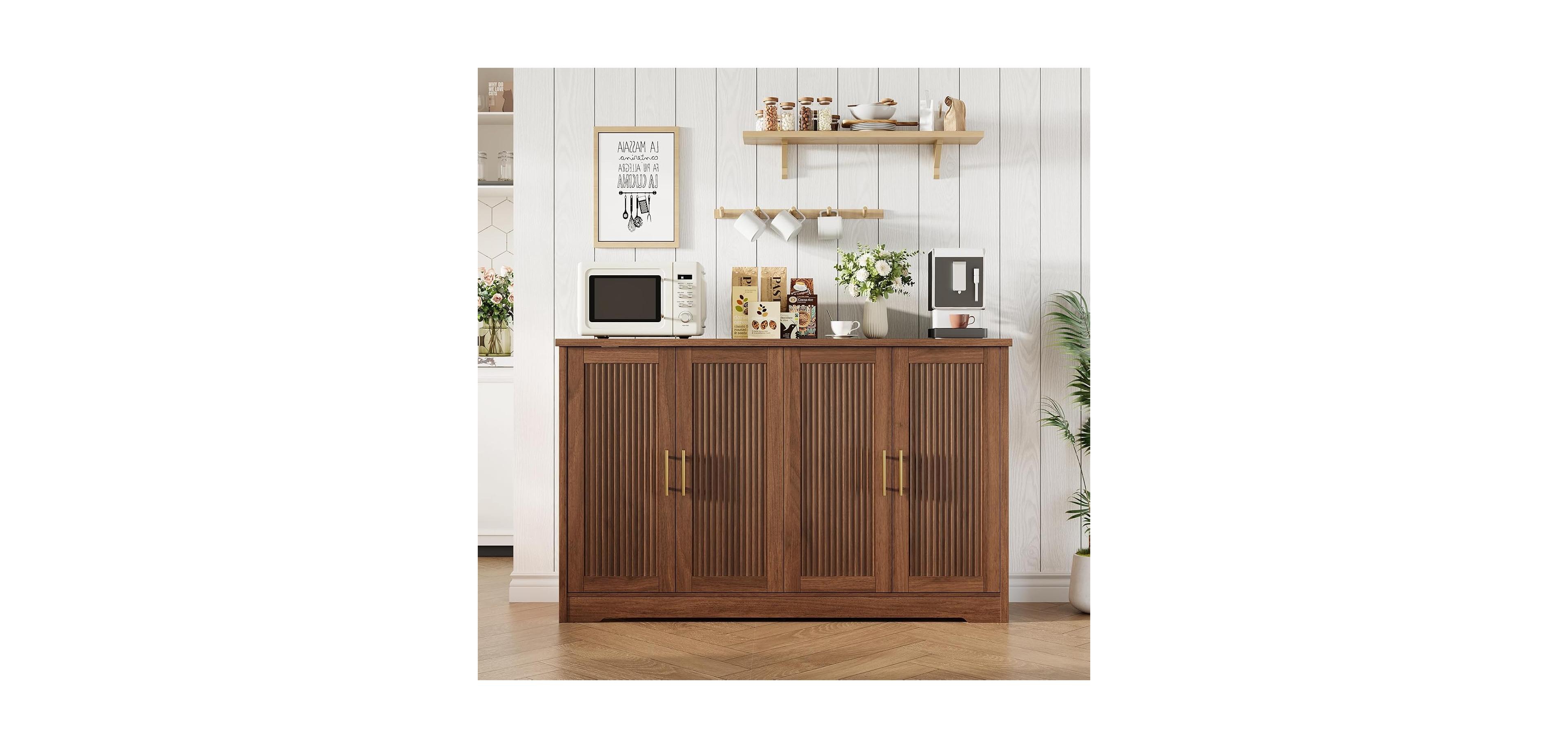 homfan 55.5" Fluted Sideboard Buffet Cabinet, Modern Kitchen and Dining Room Storage with Adjustable Shelves