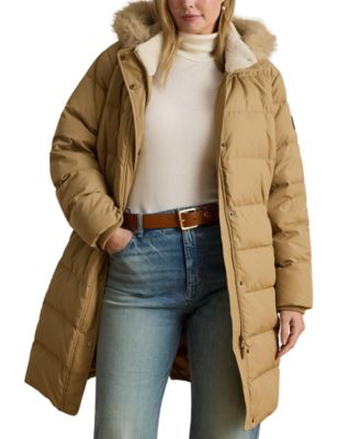 Plus Size Down Hooded Channel-Quilted Puffer Coat