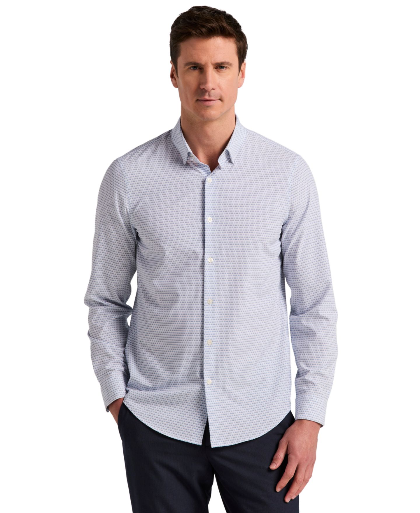 Мужская рубашка Perry Ellis Micro Window Print Slim-Fit Dress Shirt, цвет: Синий — фото 1