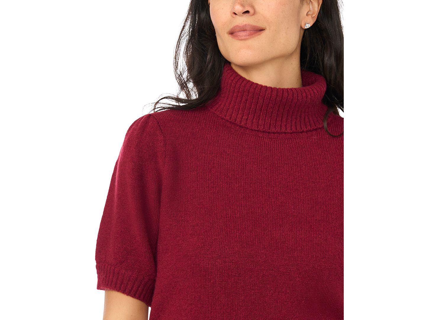 Женский свитер CeCe Turtleneck Puff-Sleeve Short-Sleeve, цвет: Глубокий мерло — фото 2