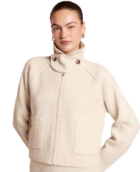 Женский кардиган 4th & Reckless Madeleine Long-Sleeve Full-Zip Funnel-Neck, цвет: Кремовый