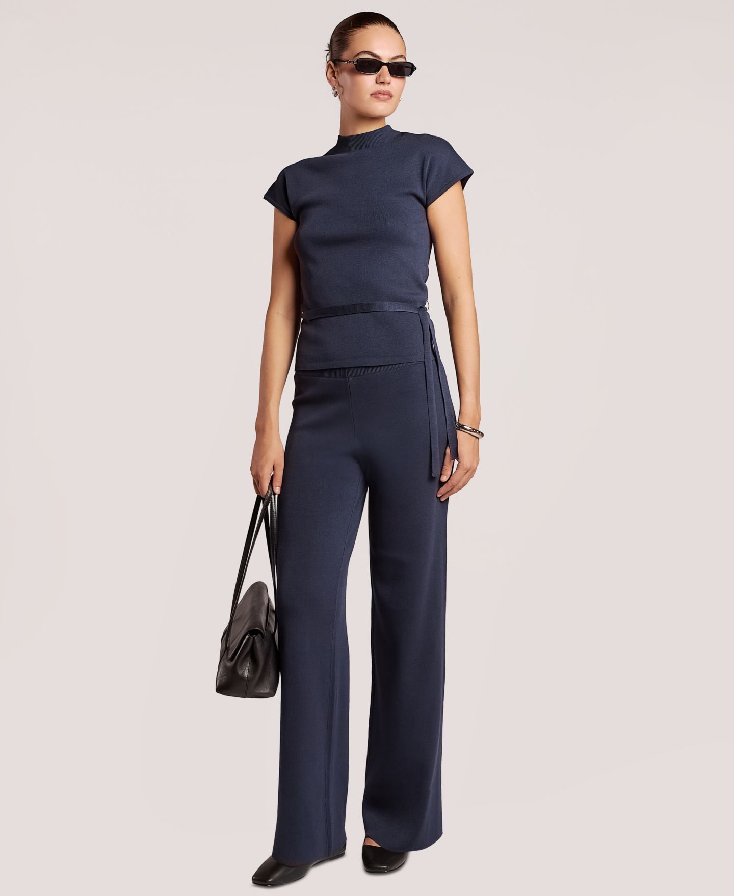Женские брюки 4th & Reckless Mirabelle Wide Leg High Waisted Pull-On, цвет: Тёмно-синий — фото 3
