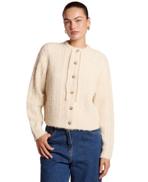 Женский кардиган 4th & Reckless Delphine Cable-Knit Fitted, цвет: Кремовый