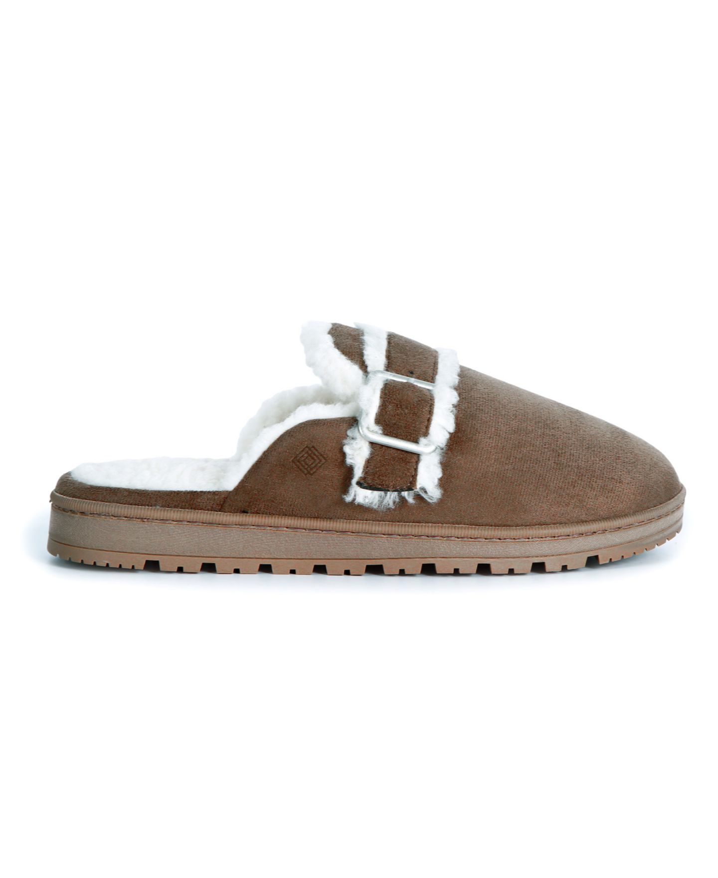 Женские тапочки Isotoner Signature Faux-Suede Buckle Scuff Memory Foam Slippers, цвет: Серо-бежевый — фото 2
