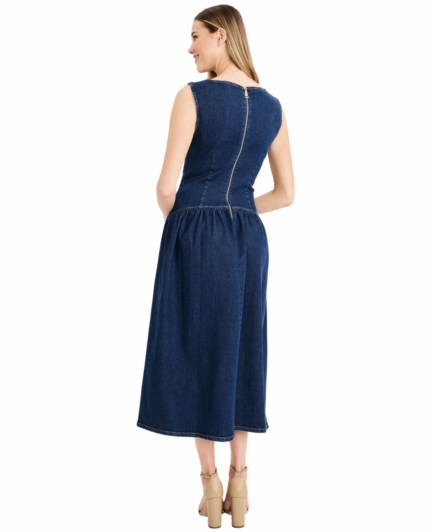 Женское платье Maggy London Denim Sleeveless Crewneck Midi, цвет: Тёмная варка — фото 3