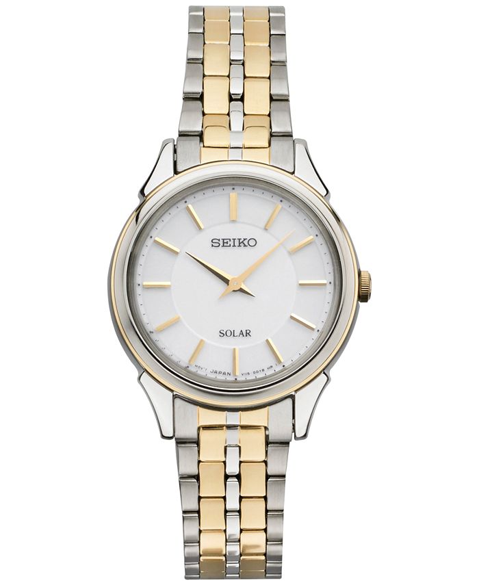 Seiko Women s Solar Slimline Two Tone Stainless Steel Bracelet Watch 27mm SUP344 Macy s