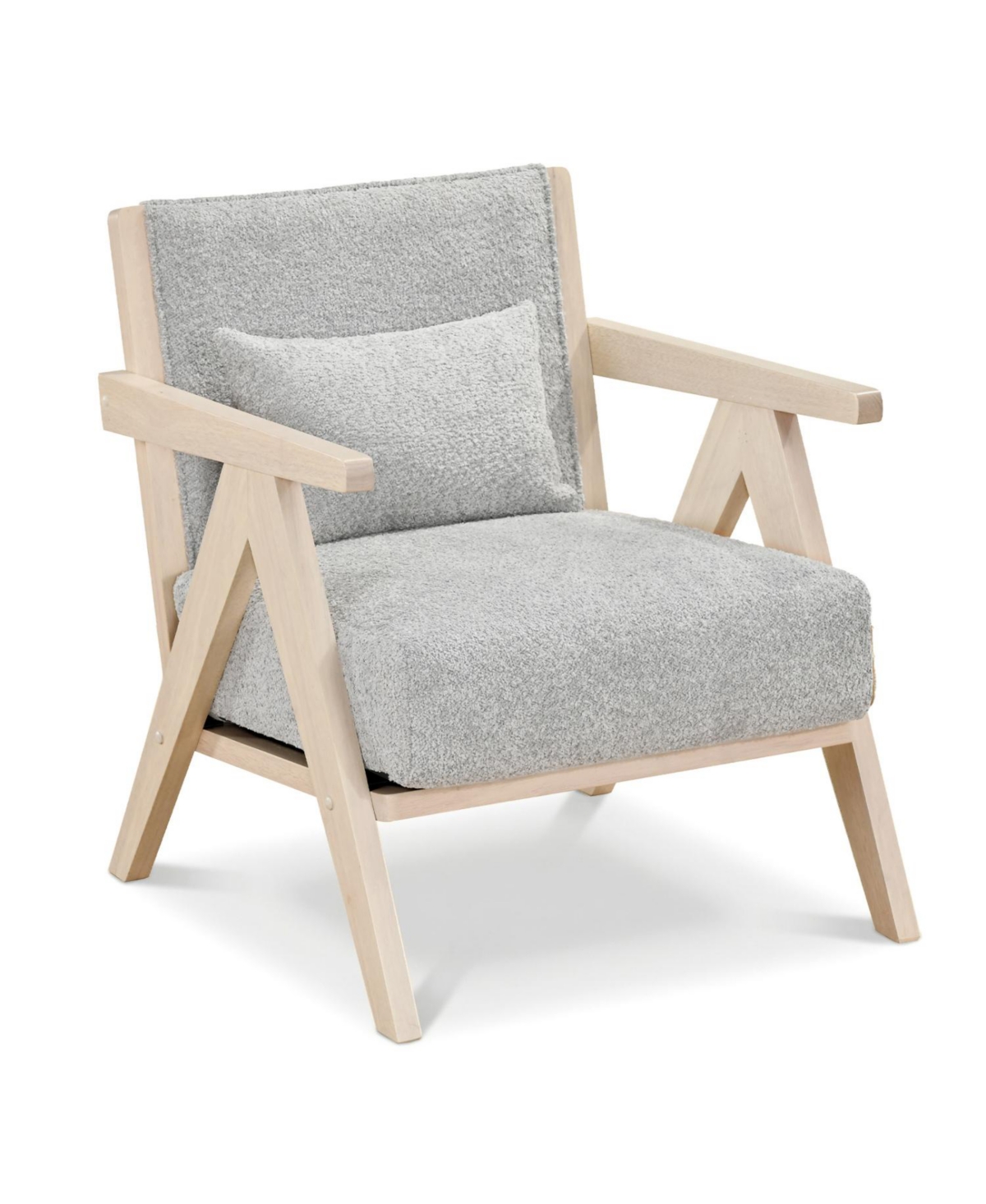 Mecale Mid Century Modern Accent Chair Artificial Leather Sofa Chair with Rubber Wood Frame - Gray