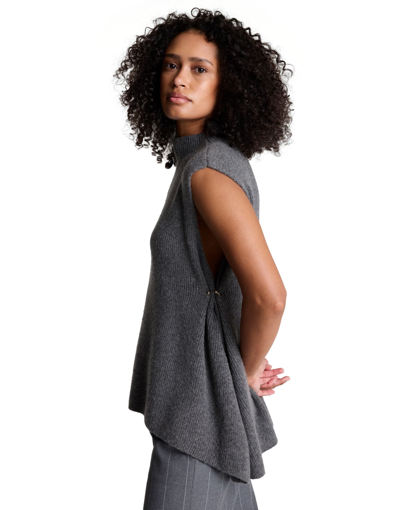 Женский жилет Kenneth Cole Side-Pleated Sleeveless Mock Neck, цвет: Средний меланжевый серый — фото 6