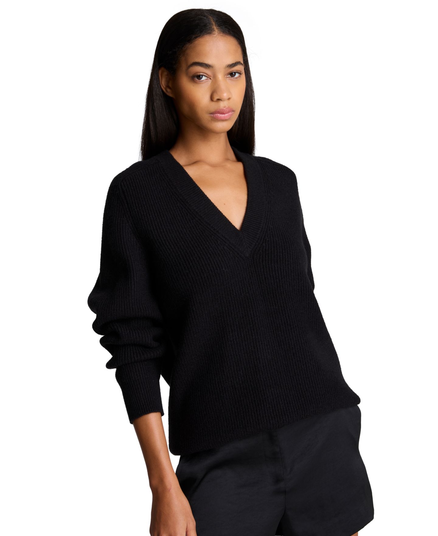 Женский свитер Kenneth Cole Oversized V-Neck Boyfriend, цвет: Чёрный — фото 3