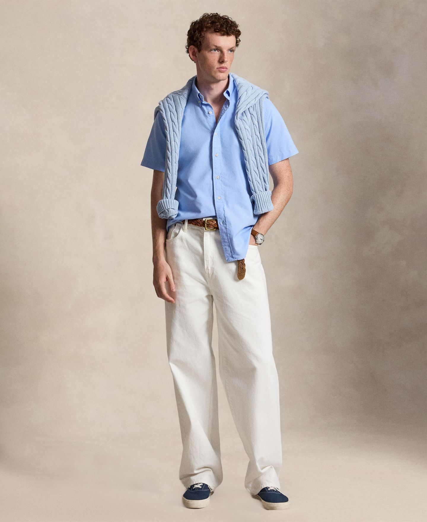 Мужская рубашка Polo Ralph Lauren Garment-Dyed Oxford, цвет: Синий — фото 2