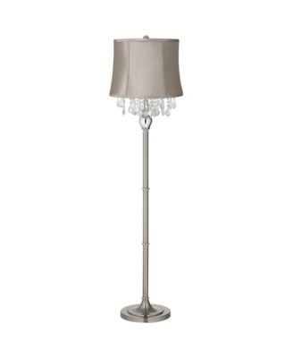 Modern Floor Lamp Standing 62 1/2" Tall Brushed Nickel Silver Crystals Taupe Drum Shade for Living Room Bedroom