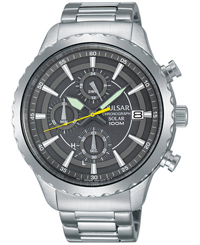 Pulsar Men's Solar Chronograph Stainless Steel Bracelet Watch 44mm PZ6011