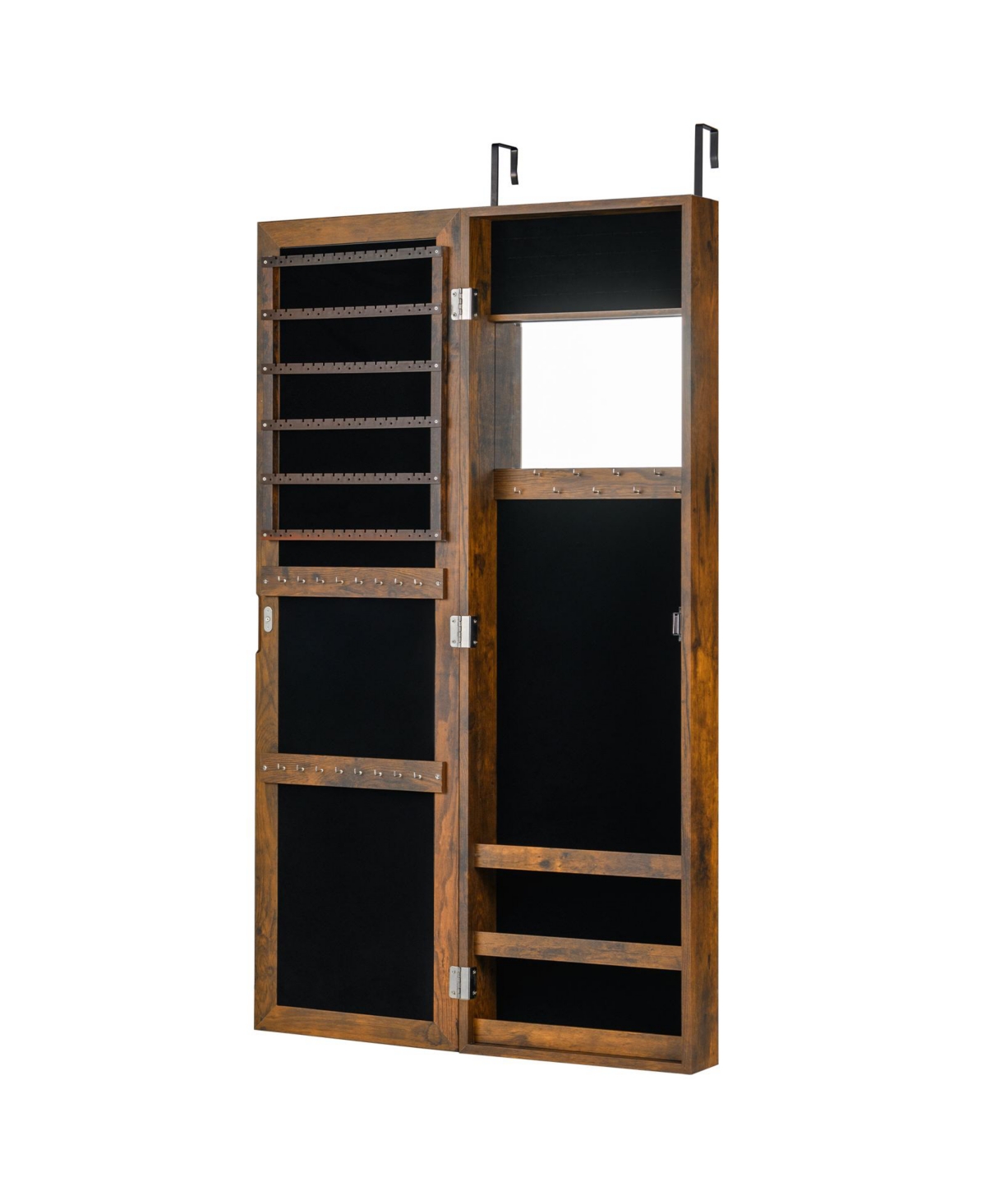 Mecale Jewelry Cabinet Wall or Door Mounted Jewelry Armoire Modern Hanging Jewelry Organizer - Rustic brown