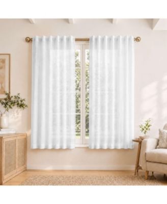 Short Linen Blend Light Filtering Curtains for Living Room (2 Panels), 52"x54"