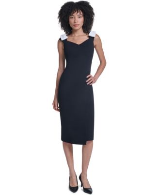 Women's Scuba Crepe Sheath with Bow Straps Sleeveless Knee-Length Dress